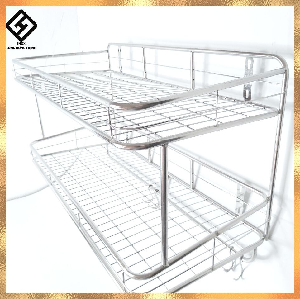 Kệ treo phòng bếp INOX cao cấp 2 tầng (có sóng đĩa) nội thất gia dụng tiện lợi, đủ loại kích thước (30x50, 30x60, 30x70, 30x80, 30x90, 30x100) cm