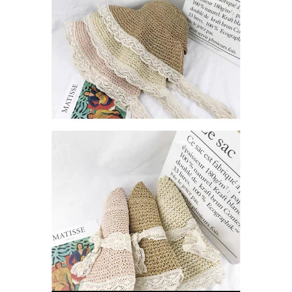 MŨ CÓI VINTAGE VIỀN REN BUỘT MÃ-02
