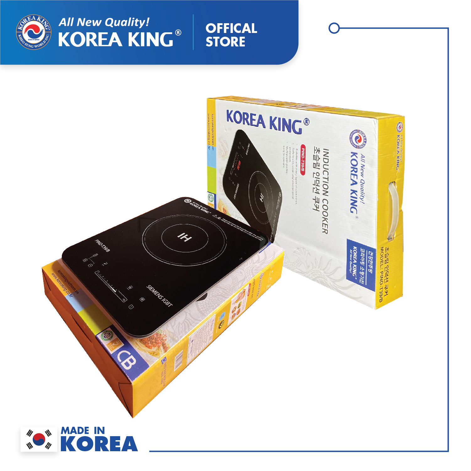 Bếp điện từ Korea King PIND-T39B (bếp đơn, mặt kính cường lực, công suất 2000W ) - Hàng chính hãng