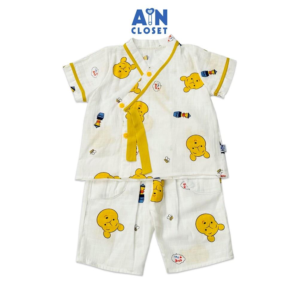 Bộ quần áo lửng unisex cho bé họa tiết Gấu Pooh vàng xô sợi tre - AICDBTLRU8SN - AIN Closet