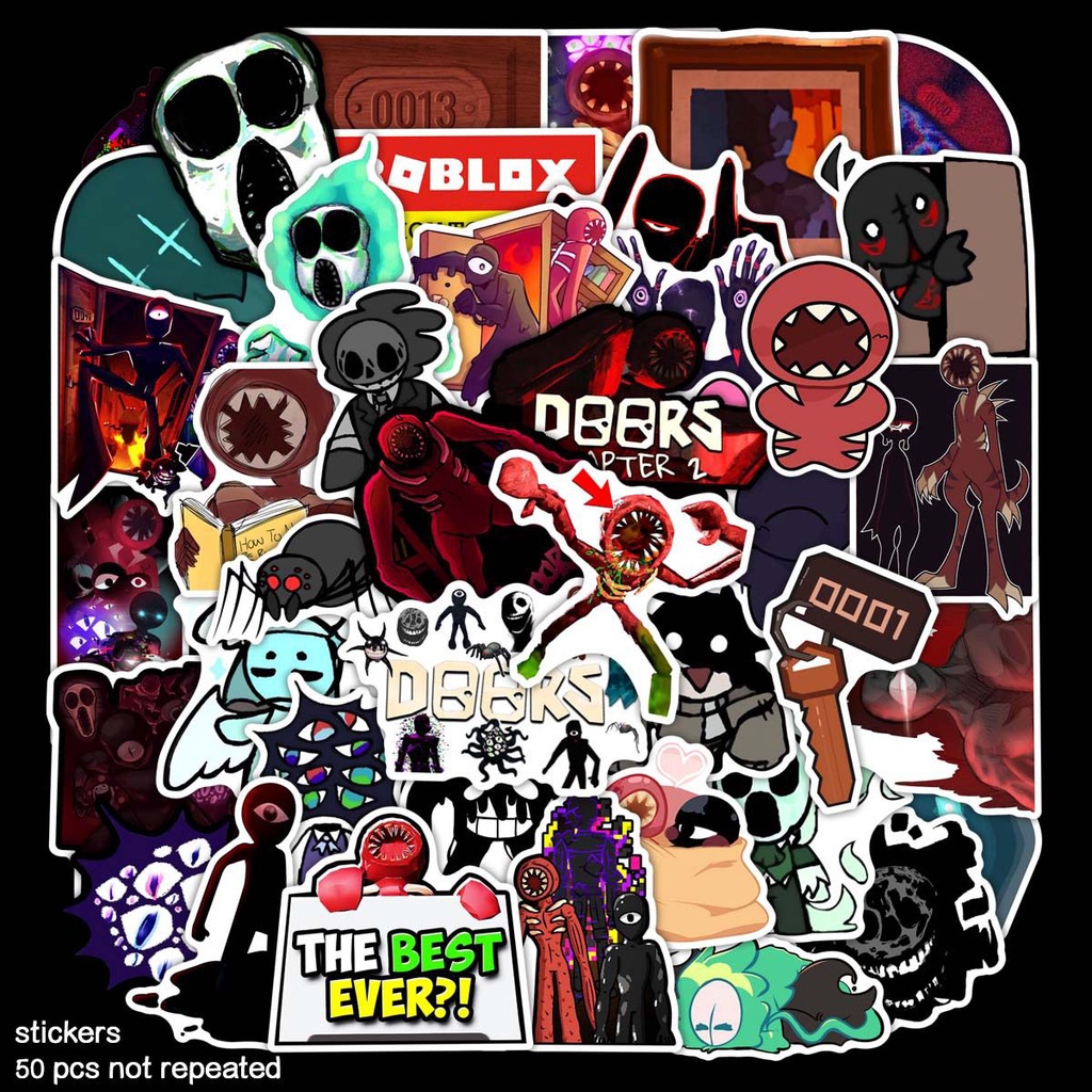 60 Sticker Roblox Doors Ambush figure seek Hide Rush Eyes Halt jack Glitch / Hình dán Roblox Doors Ambush Figure seek