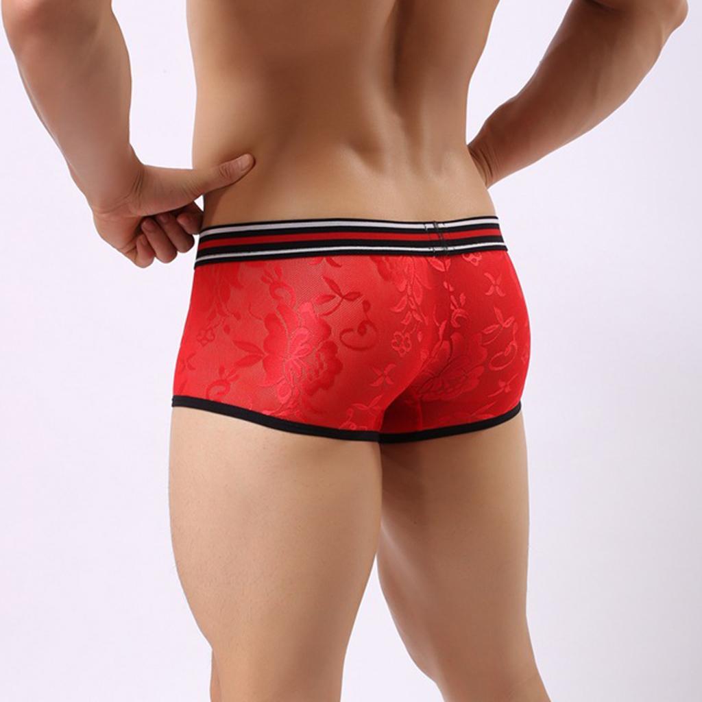 2 Pieces Men's Boxers Sheer Shorts Lace Clubwear Trunks Pouch Underwear XL