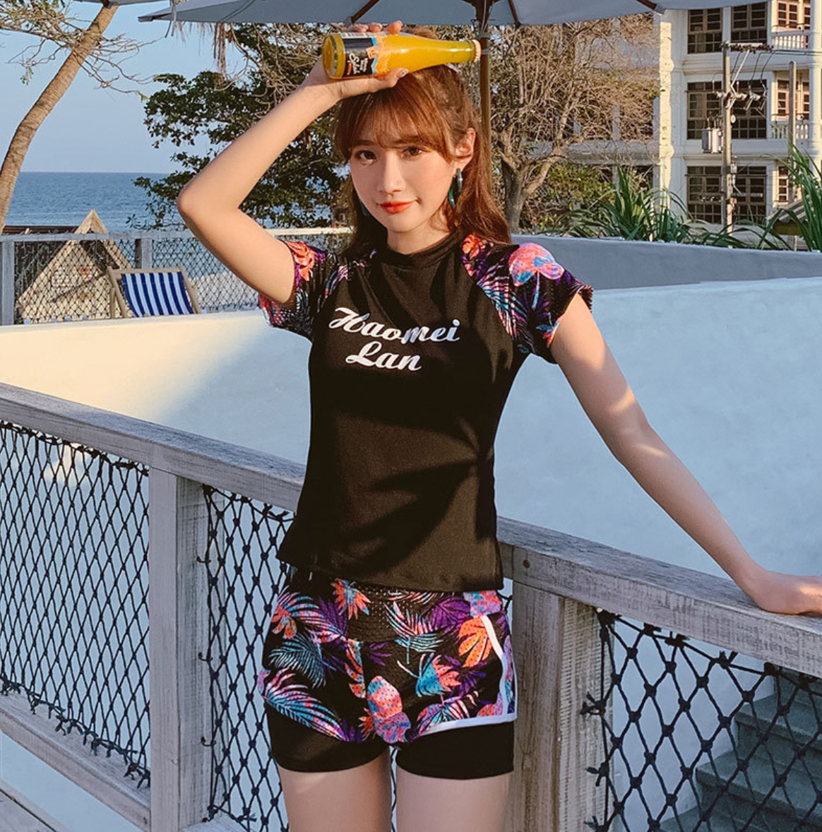 Bộ đồ bơi bikini nữ hai mảnh cộc tay kín đáo tôn dáng giấu bụng đi tắm biển - B.25