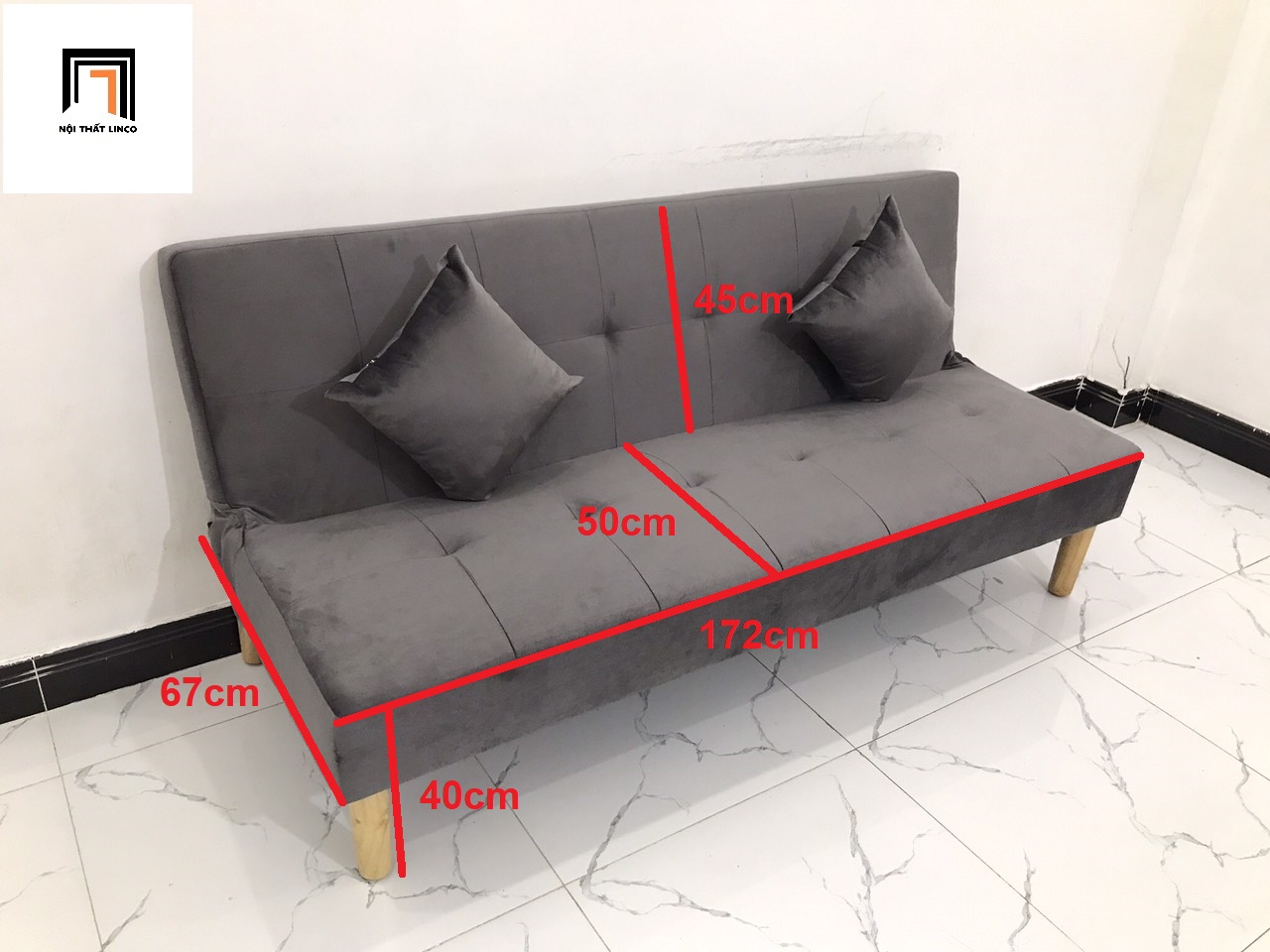 Ghế sofa giường nằm màu xám đậm vải nhung nhiều kích cỡ