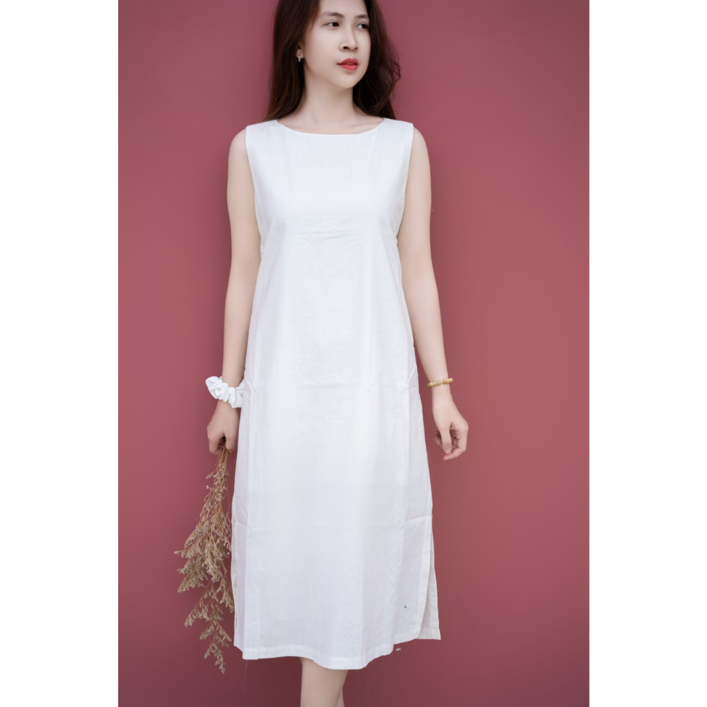 Đầm Suông Xẻ Lai Freesize Thanh Lịch Tối Giản Chất Liệu Linen Sợi Tự Nhiên , Không Nhăn, Không Dặm Ngứa