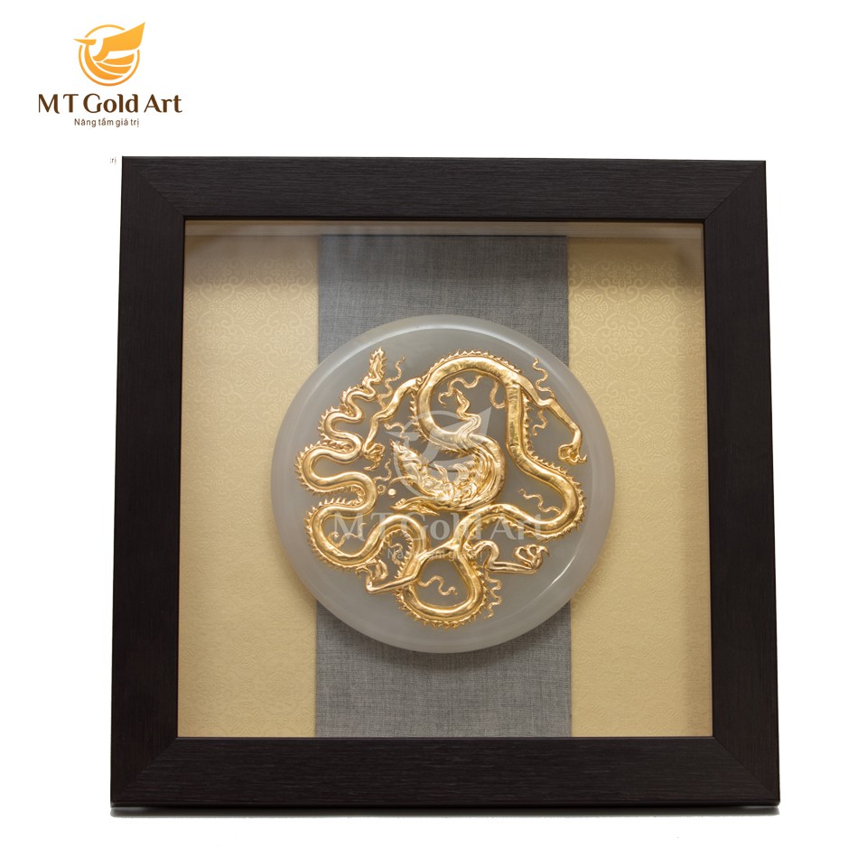 Tranh Đĩa ngọc Rồng thời Lý dát vàng 24k (40x40cm) MT Gold Art- Hàng chính hãng, trang trí nhà cửa, phòng làm việc, quà tặng sếp, đối tác, khách hàng, tân gia, khai trương