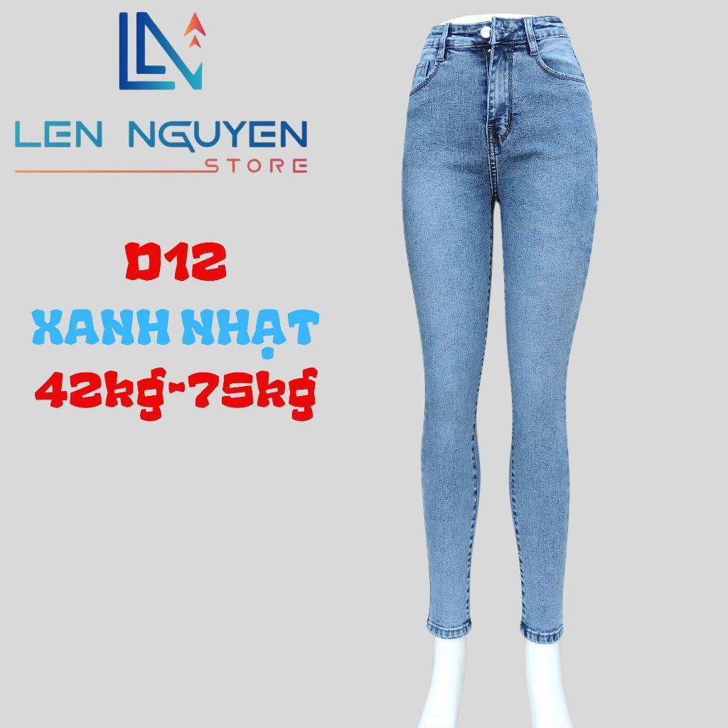 D12_Quần jean nữ, dài, lưng cao, quần bò nữ dáng ôm, quần rin nữ có big size, cho 42kg đến 75kg,LEN NGUYEN STORE - Nhạt Rách