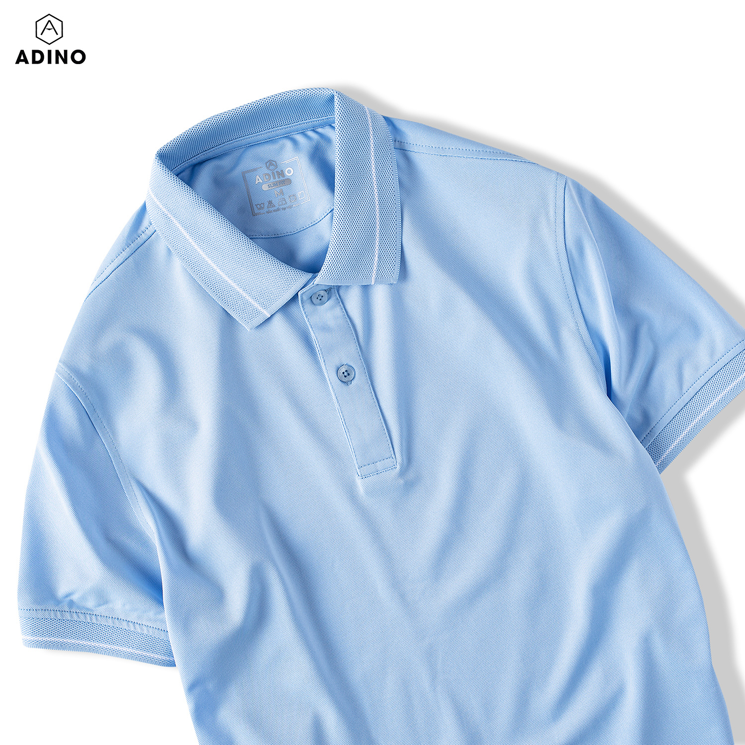 Áo polo nam màu xanh biển phối viền ADINO vải polyester cotton mềm mịn dáng slimfit công sở trẻ trung AP95