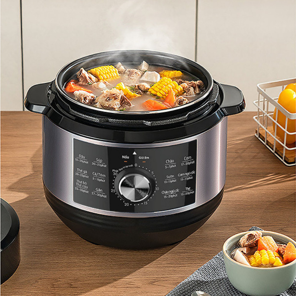 Nồi Áp Suất Điện Cao Cấp Chống Dính SMARTCHOICE - 6L - 13 Chế Độ Nấu, Bảng Điều Khiển Cơ, Nồi Áp Suất Cao Cấp Lòng Nồi Chống Dính, An Toàn Sức Khỏe, Dễ Vệ Sinh - Bảo Hành Chính Hãng 18 Tháng
