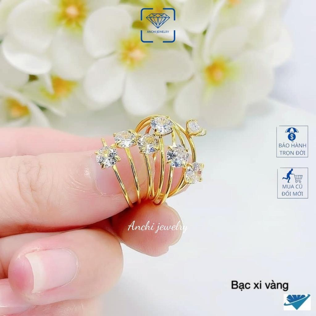 Nhẫn bạc đá nhỏ nhô cao màu trắng giá rẻ, nhẫn nữ mạ vàng, Anchi jewelry