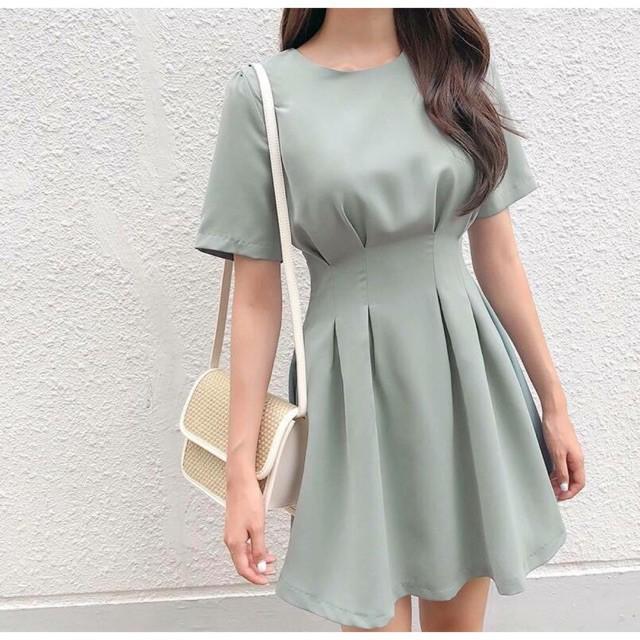 Đầm Suông Ngắn Xanh Mint Xếp Li