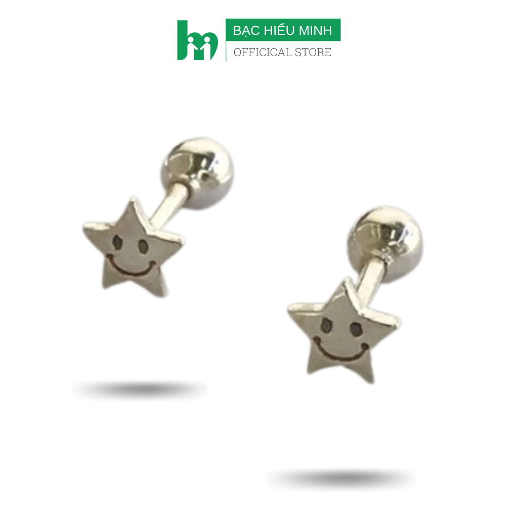 Bông Tai Khuyên Tai Bạc 925 Ngôi Sao Hình Mặt Cười BẠC HIỂU MINH HT361