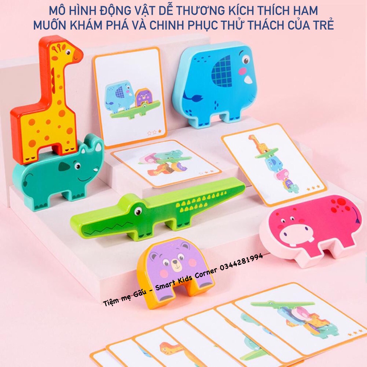 ĐỒ CHƠI MONTESSORI BẰNG GỖ XẾP HÌNH THĂNG BẰNG MẪU ĐỘNG VẬT DỄ THƯƠNG STACKING ANIMAL TOYS GIÚP BÉ RÈN LUYỆN SỰ KIÊN TRÌ