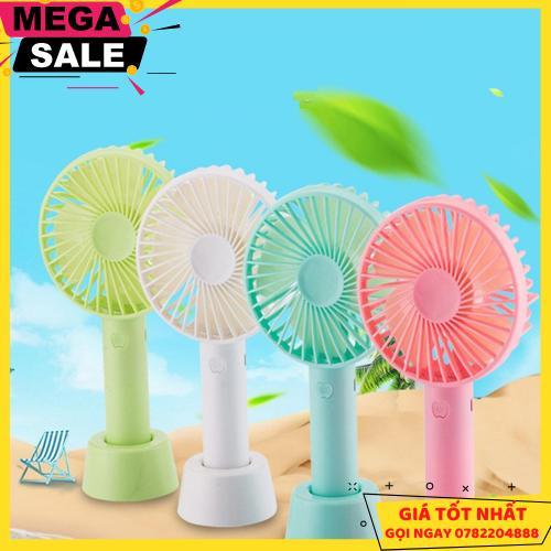 Quạt Mini Cầm Tay Tích Điện Tiện Lợi Kèm Cáp Sạc Và Pin Có Tặng Chân Đế Giữ Quạt Để Bàn Gồm 3 Chế Độ Gió Siêu Mát - Giao Hàng Toàn Quốc