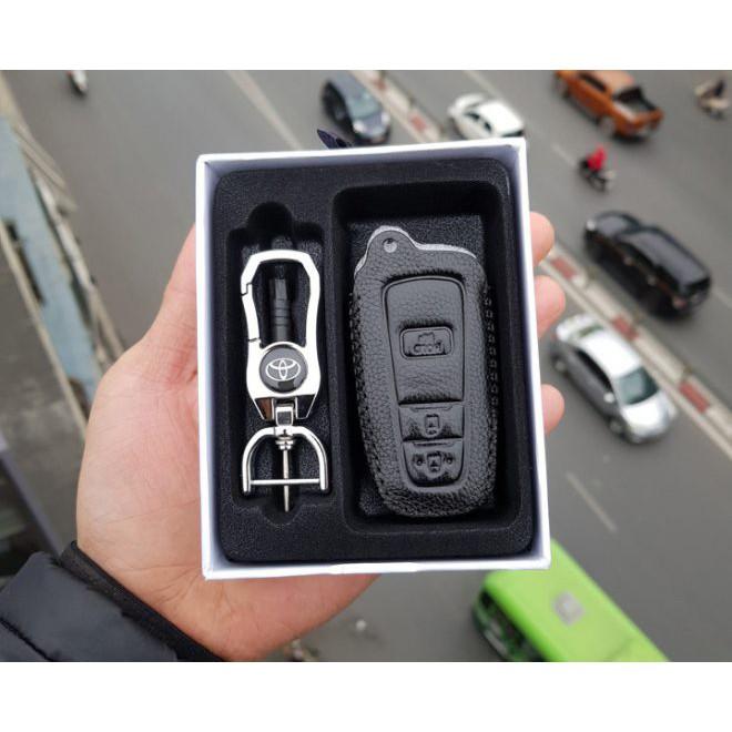 Bao da 3D bảo vệ chìa khóa xe dành cho Toyota Corolla 2020 kèm móc đeo Inox