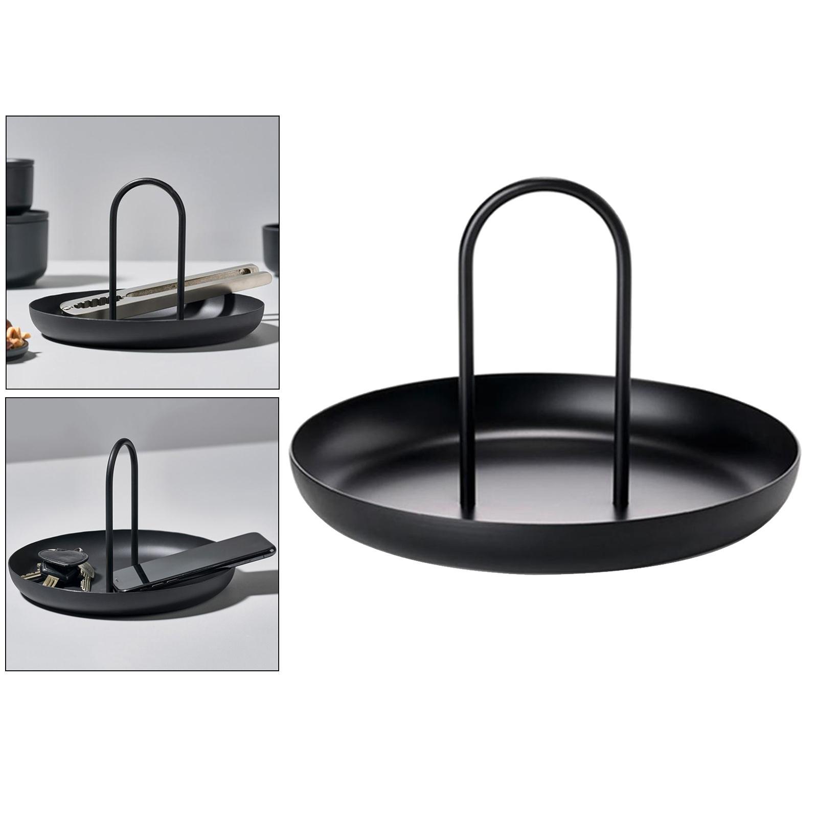 Jewelry Tray Nordic Style Food Snack Cake Tray Plate with Handle Decor Black