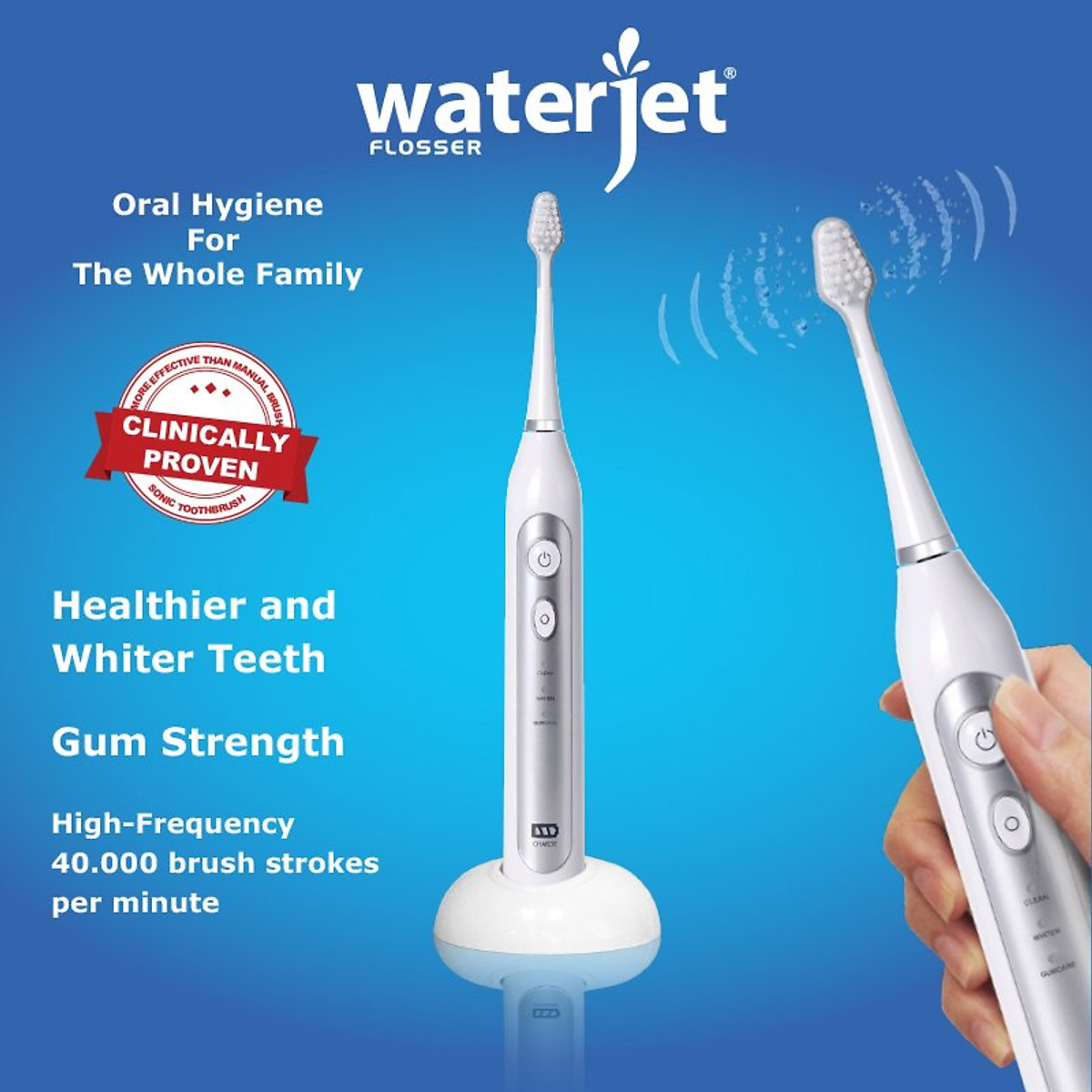 Set 2 đầu bàn chải tiêu chuẩn/mini thay thế bàn chải sóng âm WaterJet Sonic Toothbrush