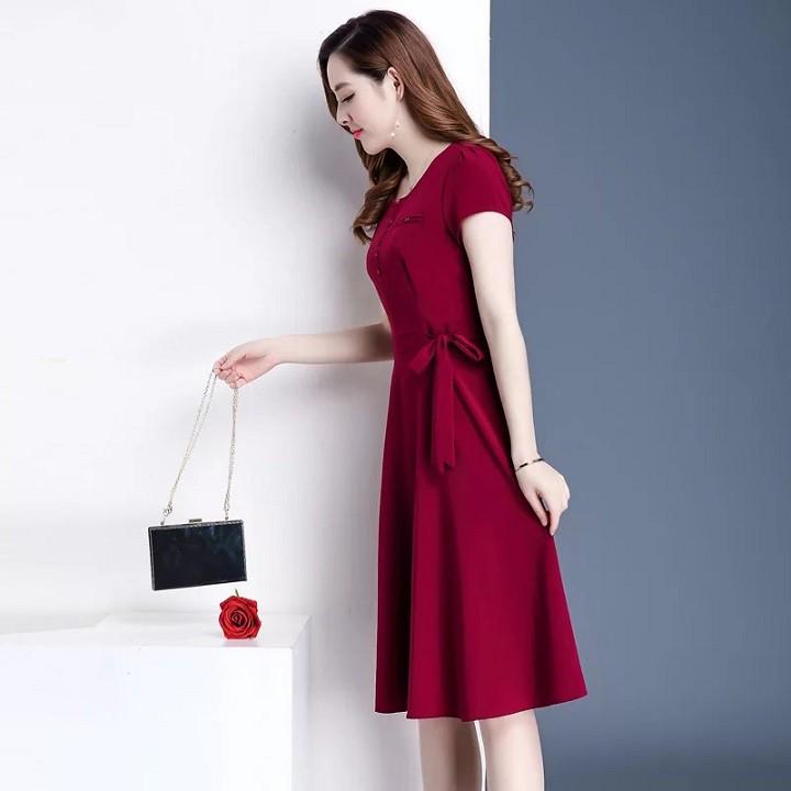 DRESS236 - ĐẦM XÒE ĐÍNH NÚT THẮT NƠ S-6XL