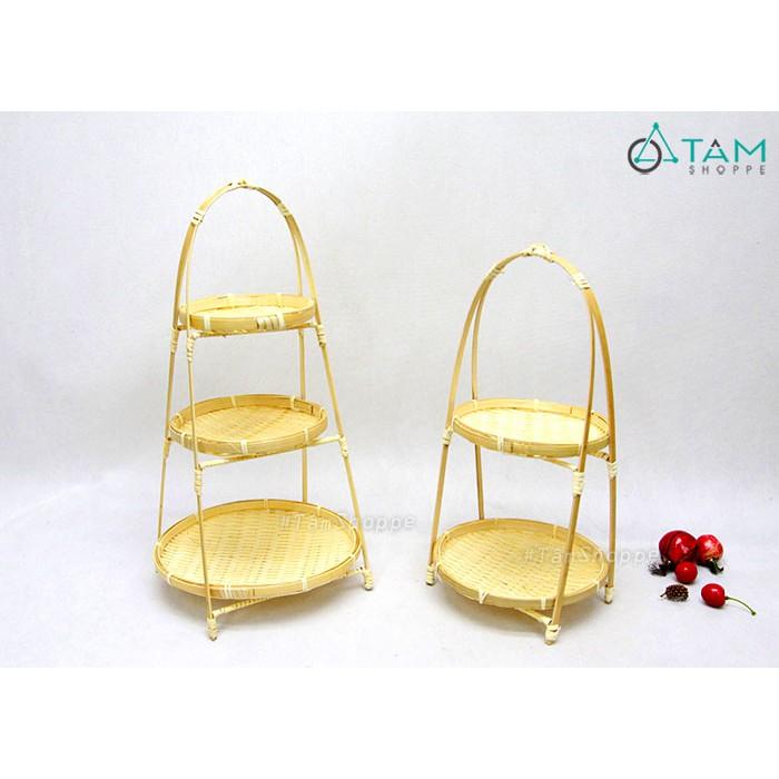 Kệ mẹt tre nhiều tầng đựng trái cây quai xách T-MTRN-08