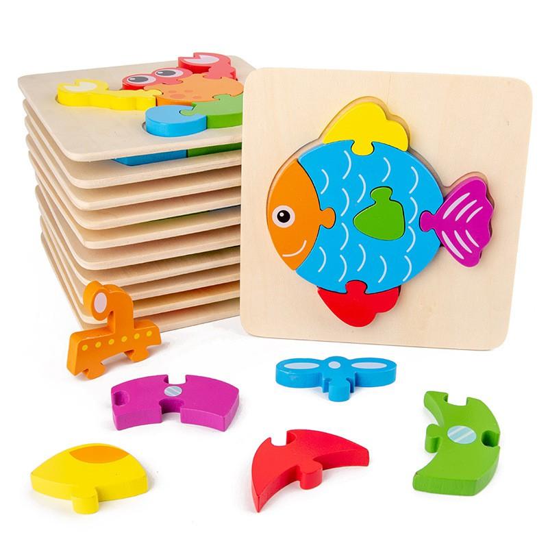 Đồ Chơi Xếp Hình 3d Hình Động Vật / Trái Cây / Phương Tiện Giao Thông Bằng Gỗ XutoShop