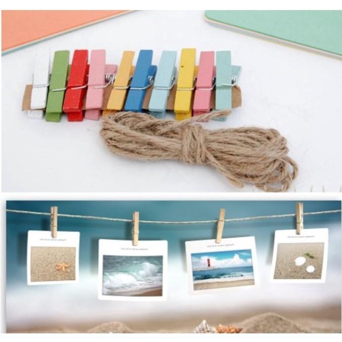 Khung Hình Treo Ảnh Cute, Bộ Dây Khung Hình 12 tháng Ép Kim; Kẹp Ảnh Gỗ, Bộ Kẹp Khung Hình 12 Tháng trang trí sinh nhật