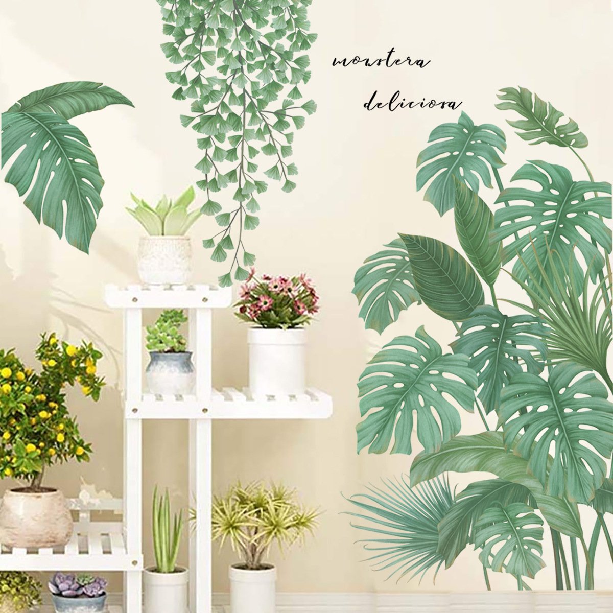 Decal dán tường lá cây nhiệt đới trang trí tươi mát