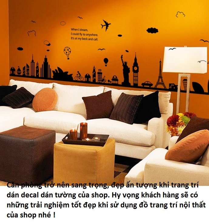 Decal dán tường địa điểm du lịch thế giới đen trắng