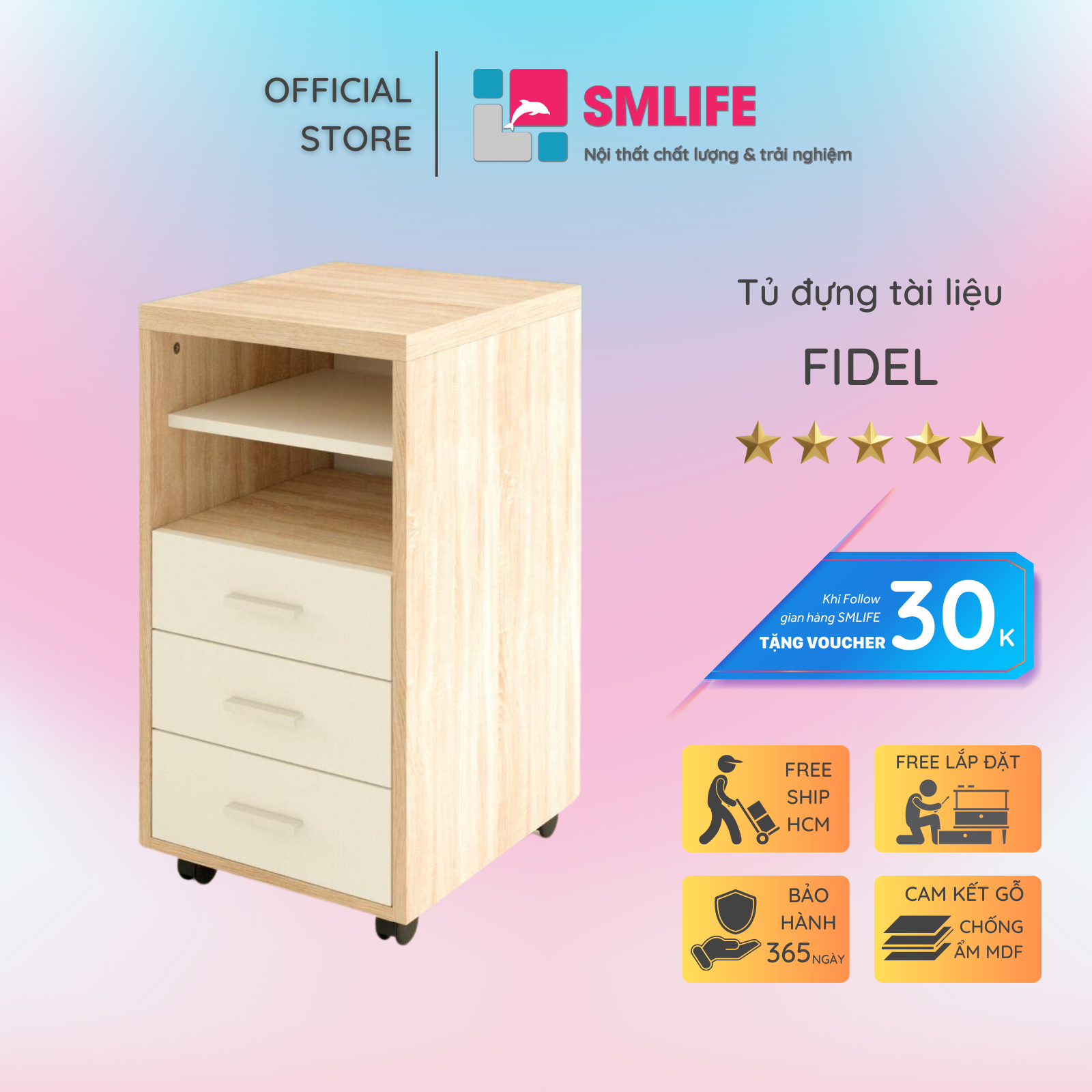 Tủ đựng tài liệu, hồ sơ gỗ hiện đại SMLIFE Fidel | Gỗ MDF dày 17mm chống ẩm | D40xR45xC71cm