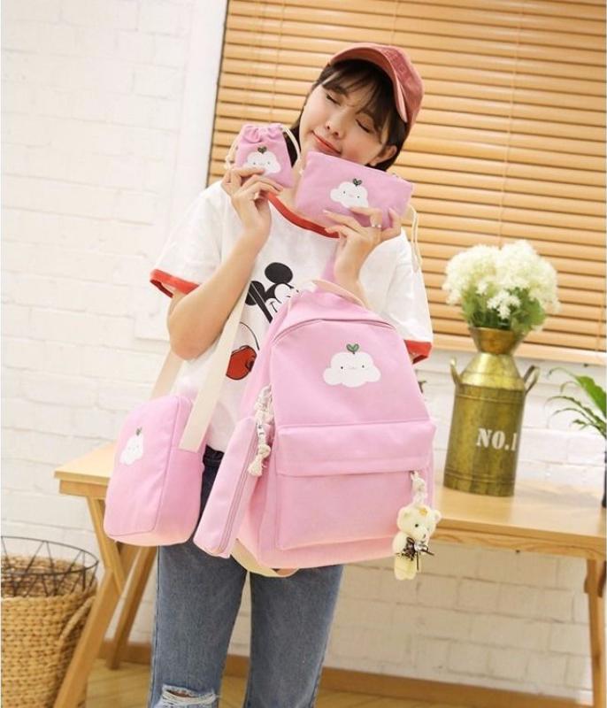Set 5 món balo du lịch tiện ích họa tiết đám mây xinh