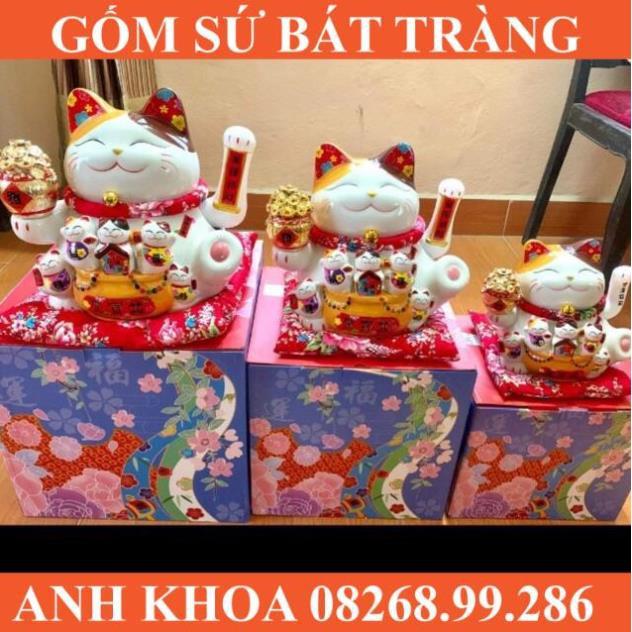 Mèo thần tài Như Ý Cát Tường - Thiên Kim Vạn Lượng có 3 cỡ - Gốm sứ Bát Tràng Anh Khoa