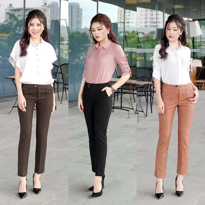 Quần ống đứng trần chỉ cạp công sở NK cao cấp
