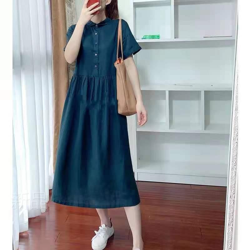 Váy Sơ Mi Thiết Kế Nhún Eo Thanh Lịch, Đầm Suông Linen Ngắn Tay Thời Trang Mùa Thu Đũi Việt