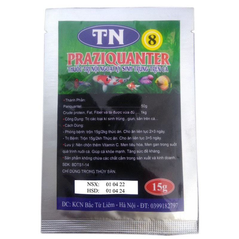 Đặc Trị Nội Ngoại Ký Sinh Trùng, Giun, Sán Trên Cá TN8 loại tốt 15gr