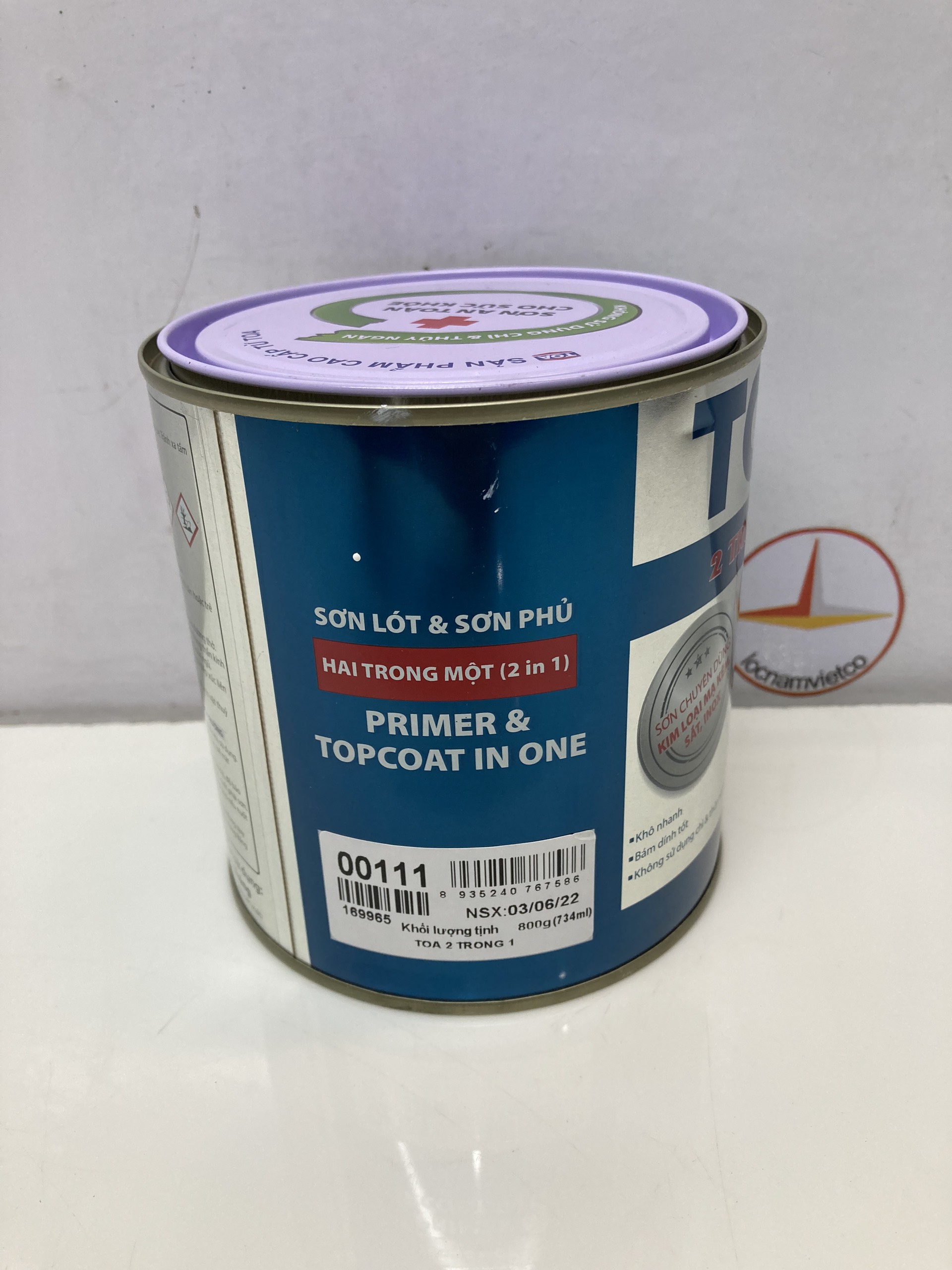 Sơn sắt mạ kẽm Toa 2 trong 1 màu trắng 111 _ 800Gr