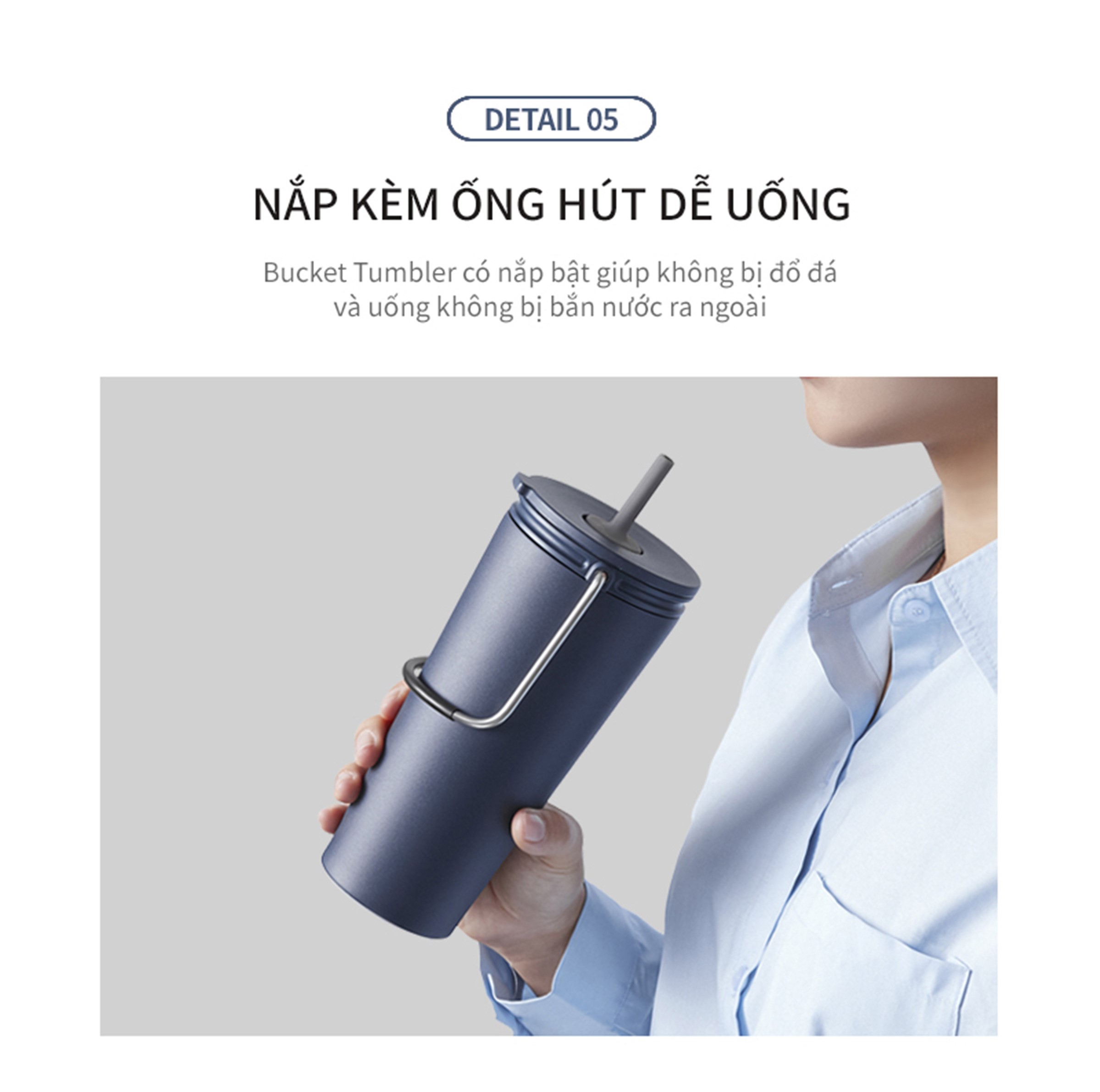 Bình giữ nhiệt Lock&amp;Lock Bucket Tumbler Nắp đậy có ống hút - Màu hồng LHC4268DPIK 540ml - Hàng chính hãng thép không gỉ quai xách tiện lợi - JoyMall