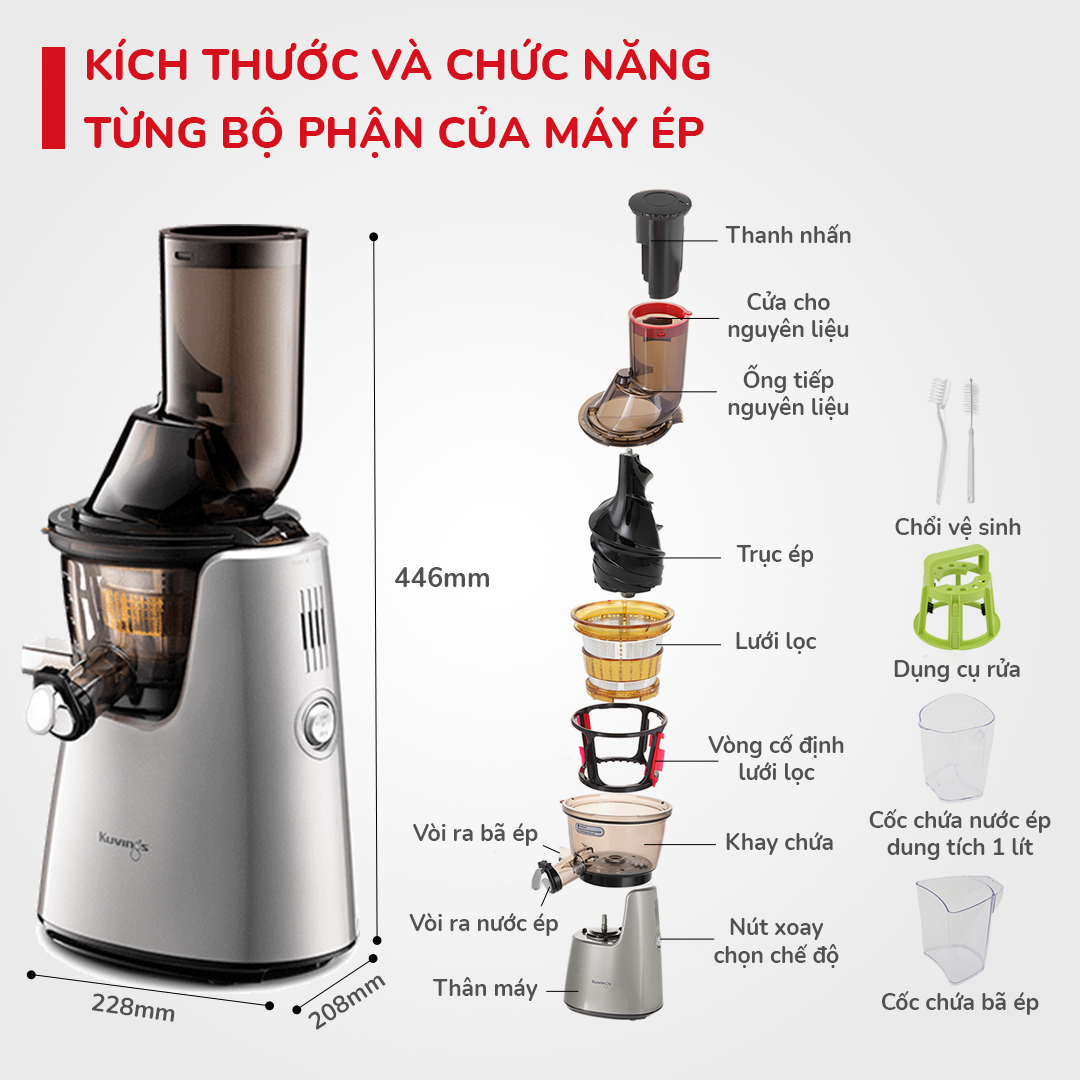 Máy ép trái cây Kuvings C7000 (Bạc) bảo hành 10 năm - HÀNG CHÍNH HÃNG