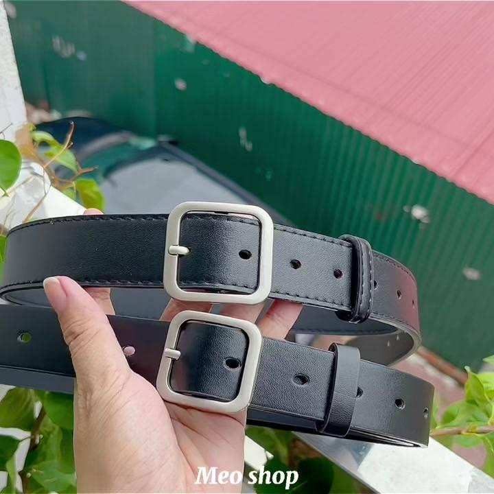 Thắt Lưng Unisex Cao Cấp Bản 3cm Mặt Chữ Vuông Màu Đen Đẹp - Dây Lưng Da PU Mặt Kim Loại Hàn Quốc - CBelt - Maxshopdoc