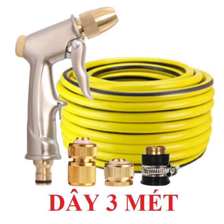 Bộ dây vòi xịt nước rửa xe, tưới cây . tăng áp 3 lần, loại 3m, 5m 206701-1 đầu đồng,cút đồng,nối đồng tặng đai - Vòi vàng CU, v dẹt3m