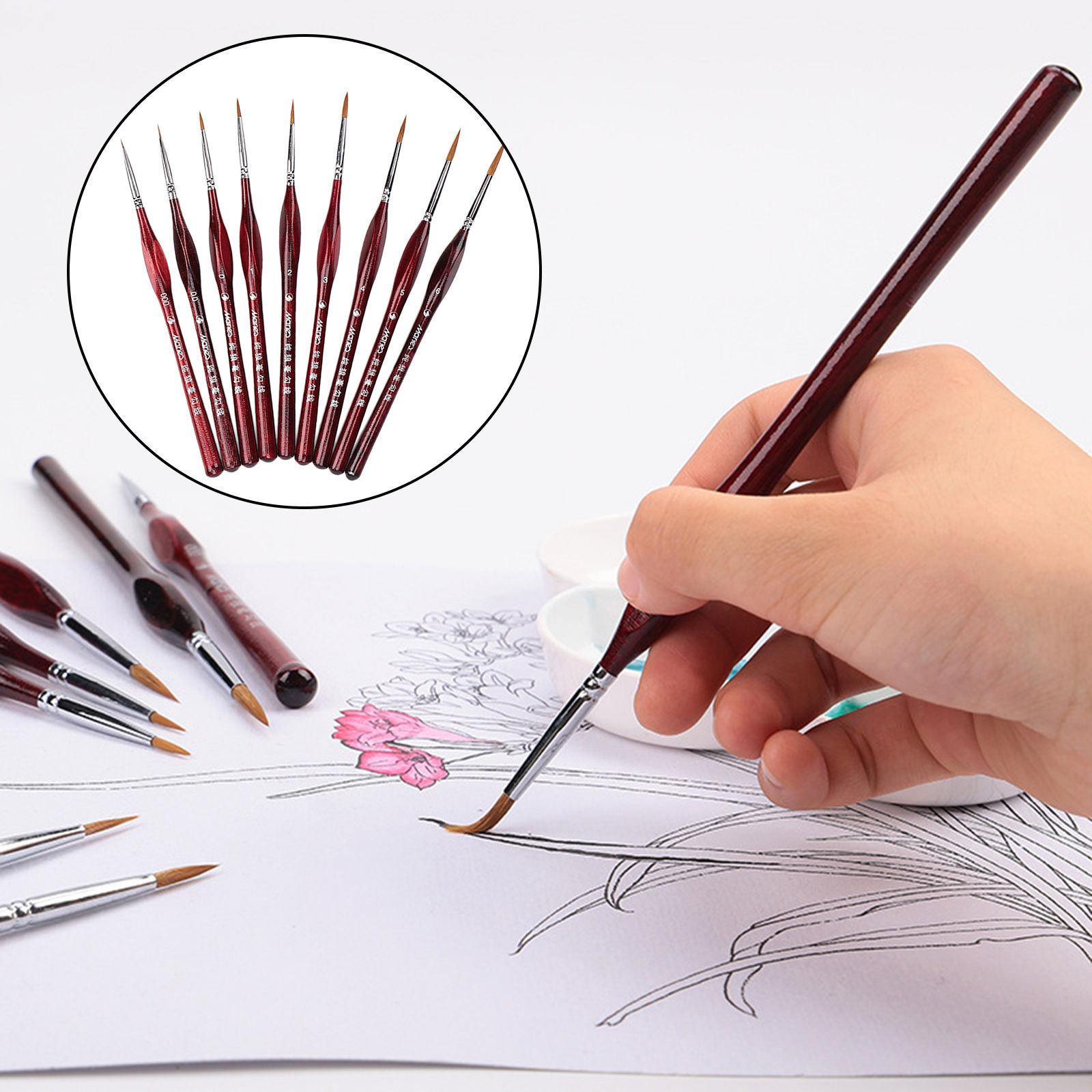 9Pcs Fine Point Tip Artist Liner Brush Set for Detail Watercolor Acrylic Oil
