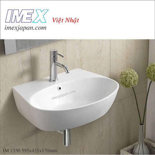 Chậu lavabo rửa mặt treo tường hoặc để bàn men sứ phủ nano cao cấp chống bám bẩn IMEX IM 1330