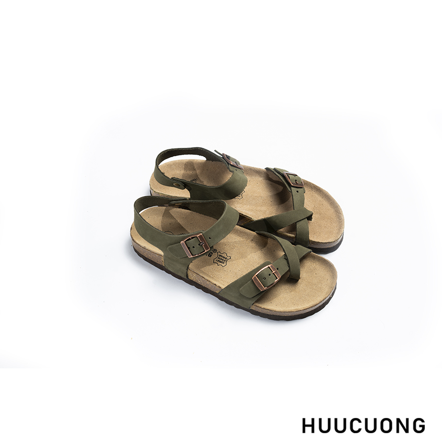 Sandal unisex xỏ ngón da bò rêu handmade