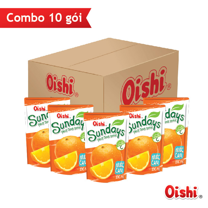 Combo 10 túi Oishi Nước Cam Sundays (190ml/túi)