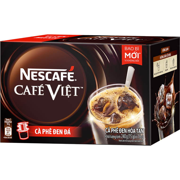 Combo 4 hộp cà phê hòa tan Nescafé café Việt đen đá (Hộp 15 gói x 16g)[Tặng bộ 3 lọ thủy tinh - Giao mẫu ngẫu nhiên]