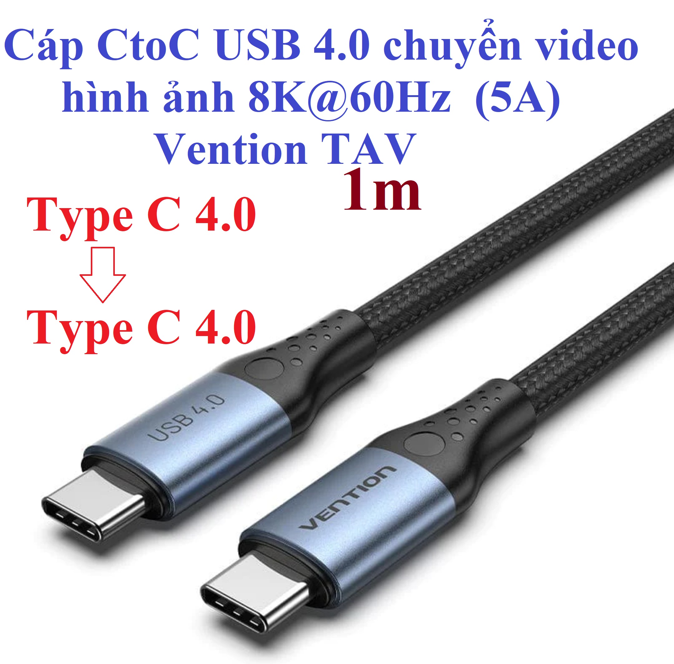 Cáp 2 đầu Type C 4.0 chuyển video hình ảnh 8K@60Hz công suất 240W Vention TAV _  hàng chính hãng