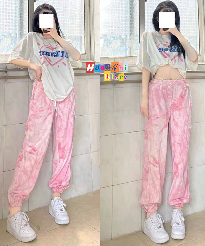 Quần Jogger 3D Ulzzang Unisex Jogger Loang Màu Bo Lai Hồng V2 - MM