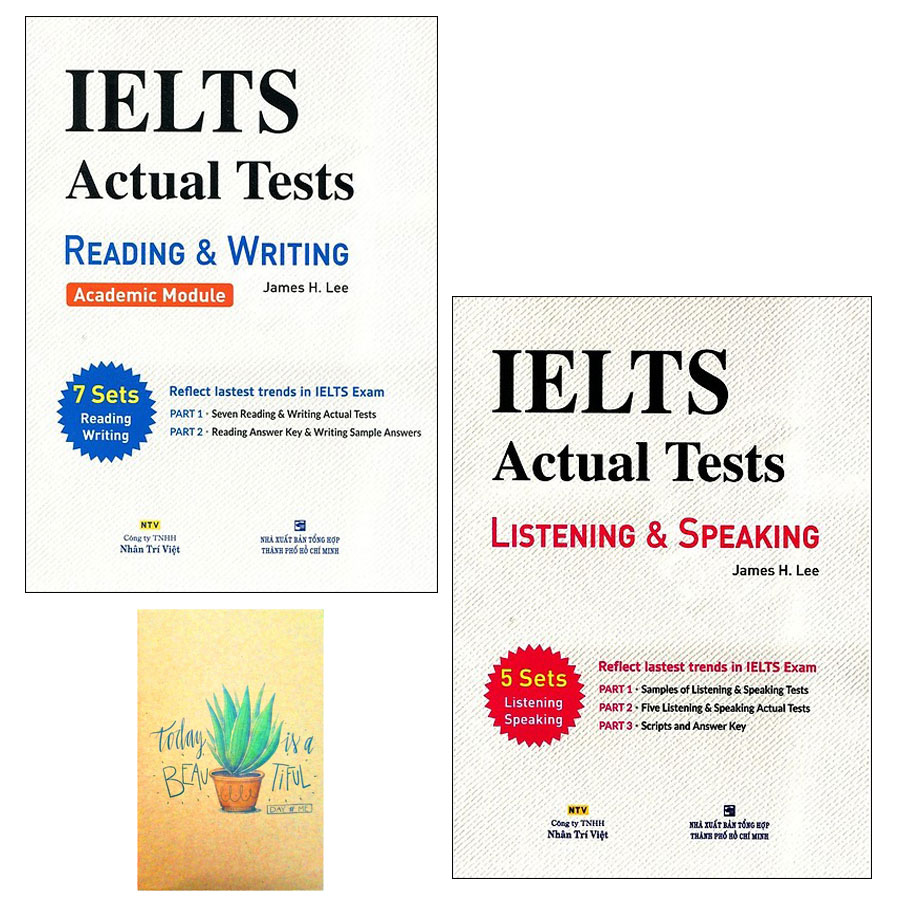 Combo IELTS Actual Test Reading &amp; Writing (Không CD)  và  IELTS Actual Test Listening &amp; Speaking (Kèm CD) ( Tặng Kèm Sổ Tay)