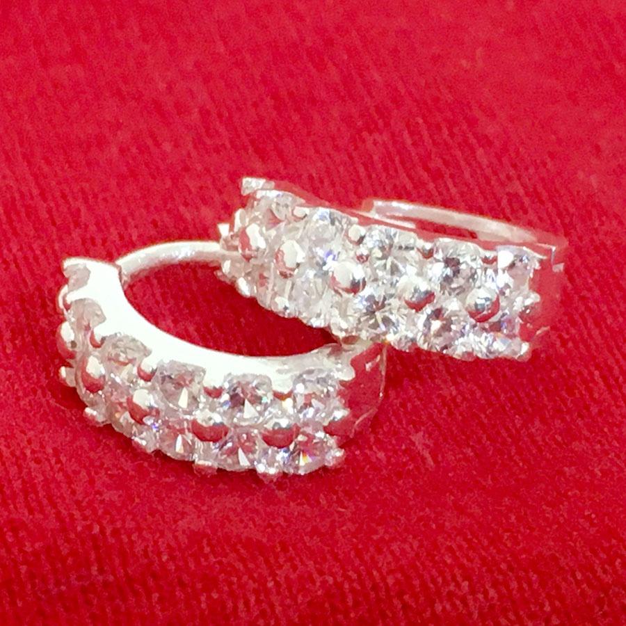 Bông tai nữ Bạc Quang Thản dáng tròn đeo sát tai chất liệu bạc gắn đá cobic cao cấp - QTBT70