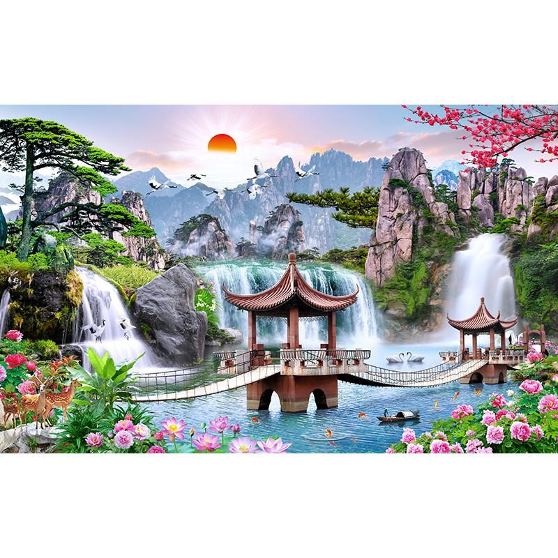 Tranh dán tường HD Giang sơn mỹ cảnh HUD0303 Kim sa