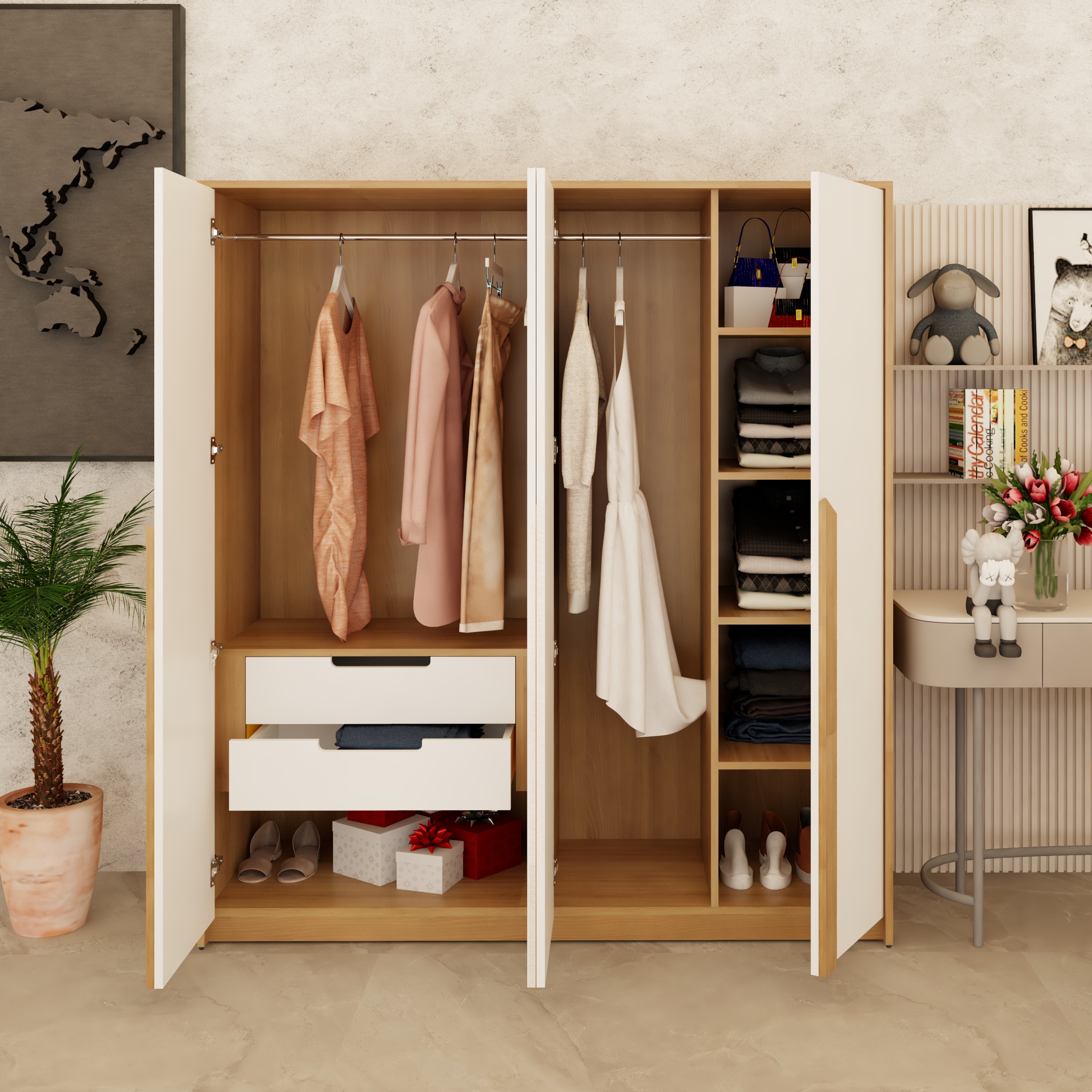 [Happy Home Furniture] PONIX, Tủ quần áo 4 cánh mở, 160cm x 54cm x 176cm ( DxRxC), TCM_114