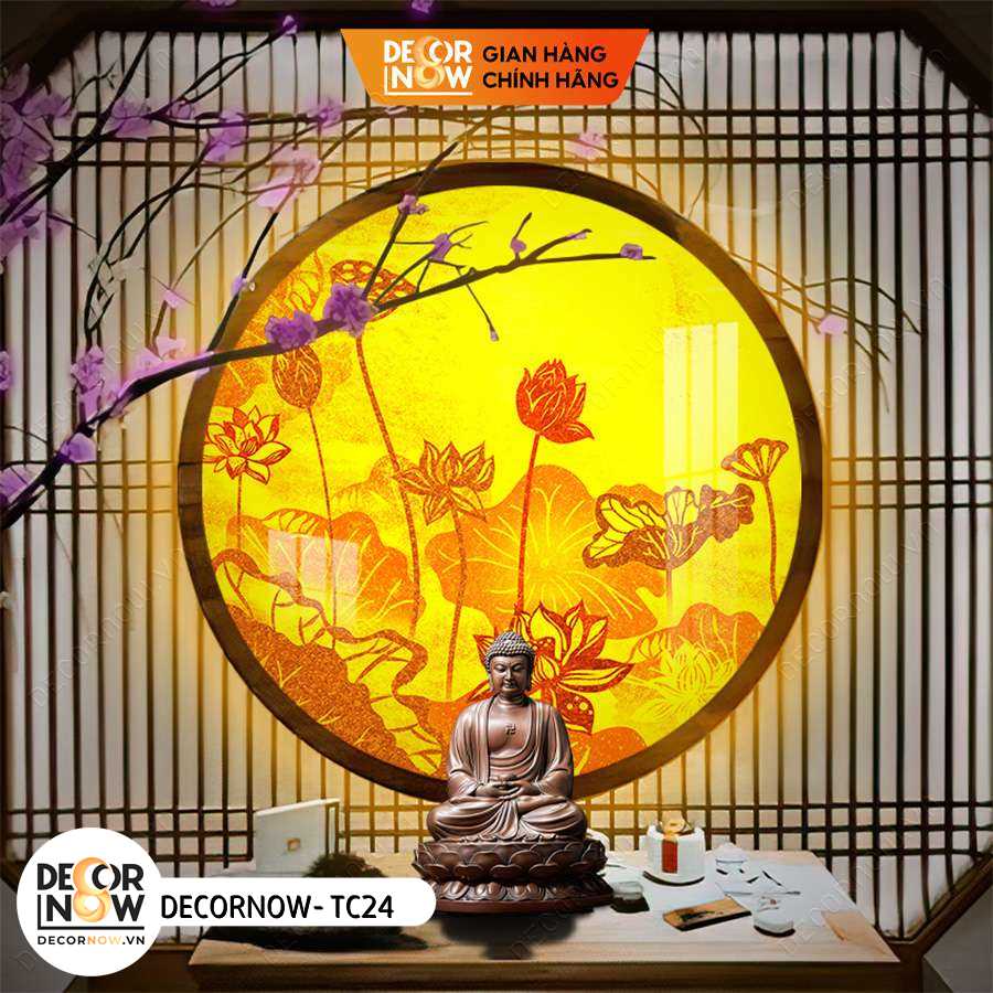 Đèn Hào Quang Phật In Tranh Trúc Chỉ DECORNOW 30,40 cm, Trang Trí Ban Thờ, Hào Quang Trúc Chỉ HOA SEN DCN-TC24